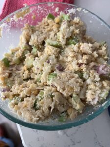 Vegan tuna salad mixed up and ready to serve!